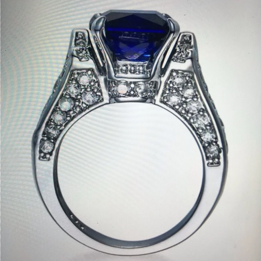 Blue Sapphire Stamped 925 Sterling Silver Ring